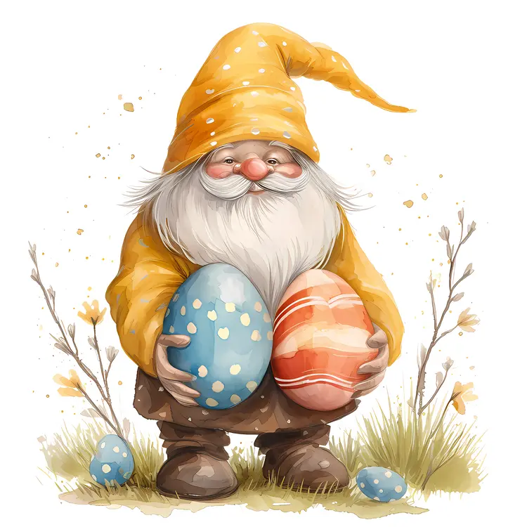 Gnome Holding Large Easter Eggs