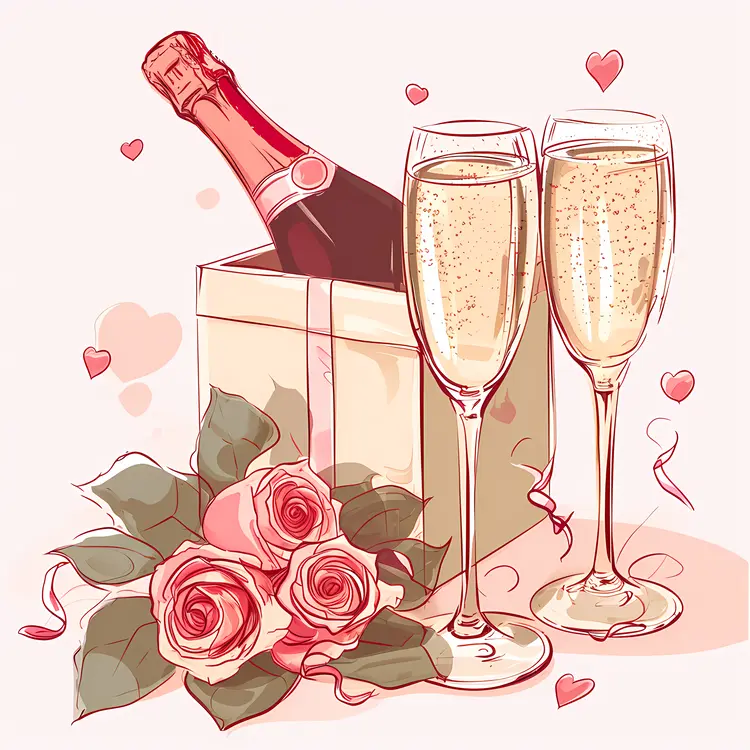 Champagne and Roses with a Gift Box