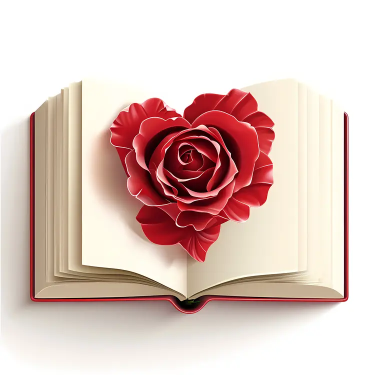 Red Rose with Heart Shape on Open Book
