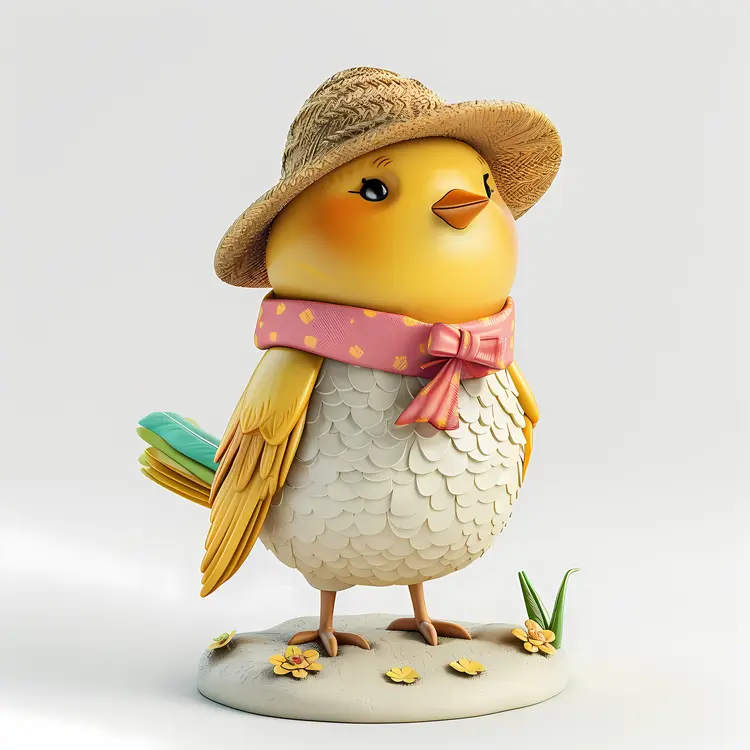 Cute Bird with Hat and Scarf