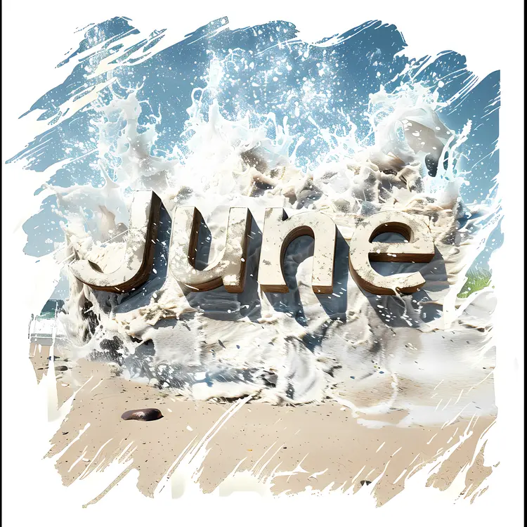 June Text with Splashing Waves