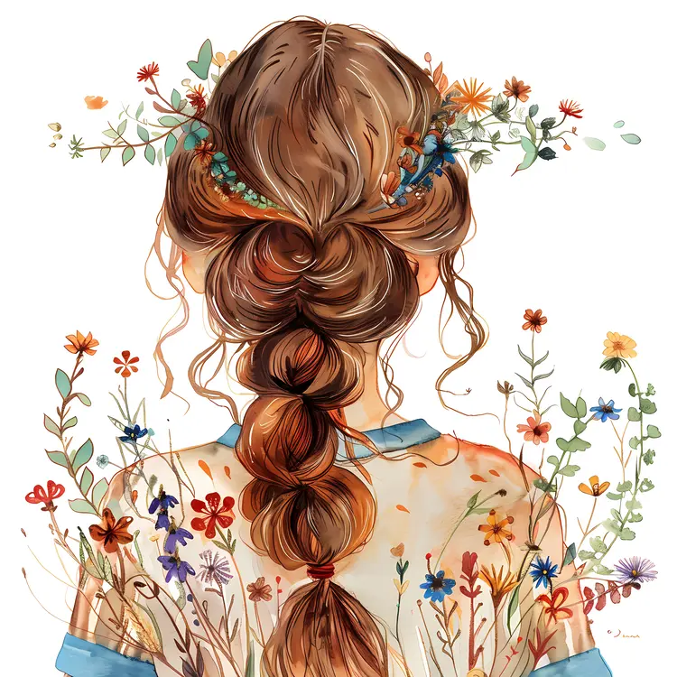 Woman with Braided Hair and Flowers