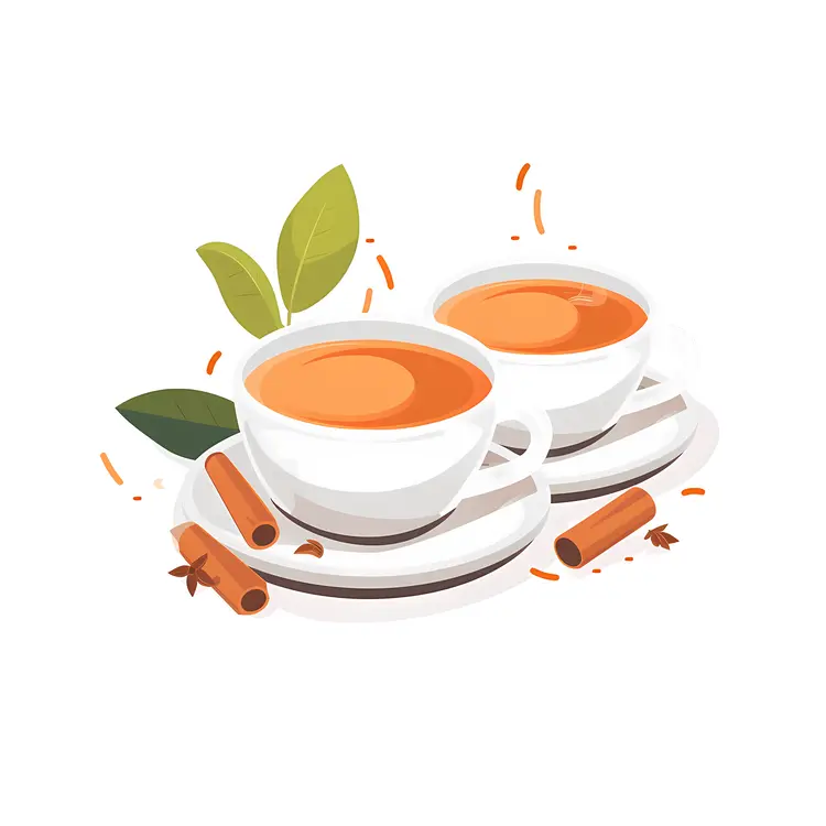 Two White Cups with Tea and Spices Illustration