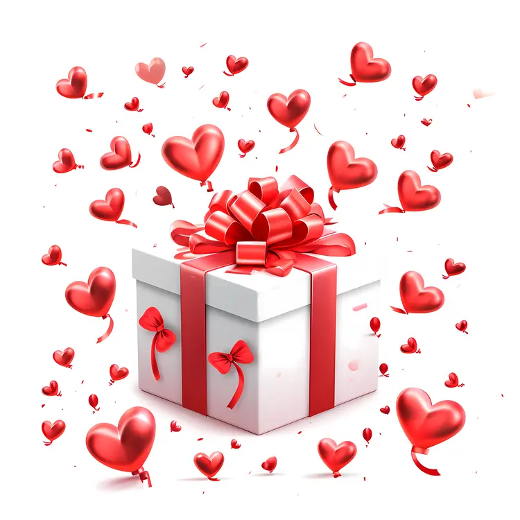 White Gift Box with Red Hearts