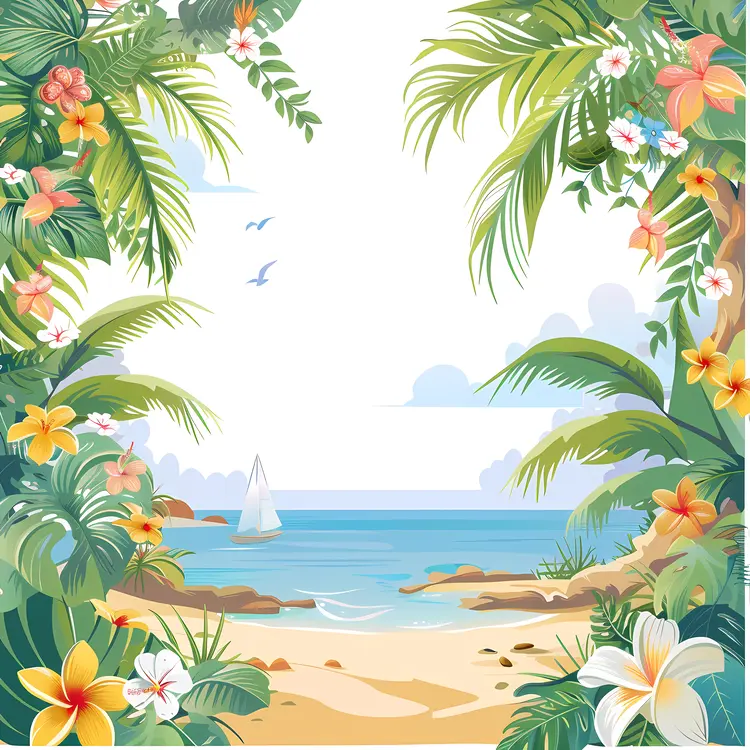 Tropical Beach Scene with Palm Trees