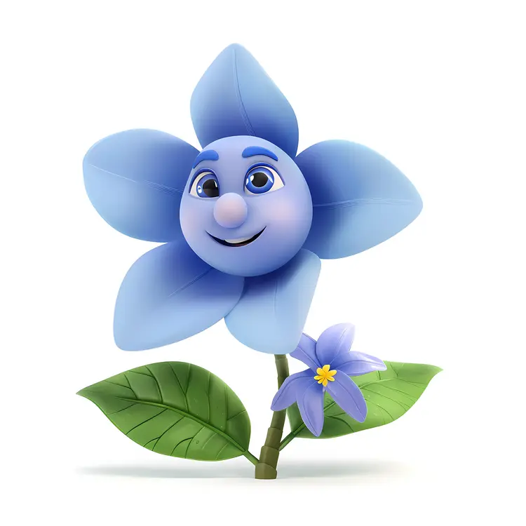 Smiling Blue Cartoon Flower Character