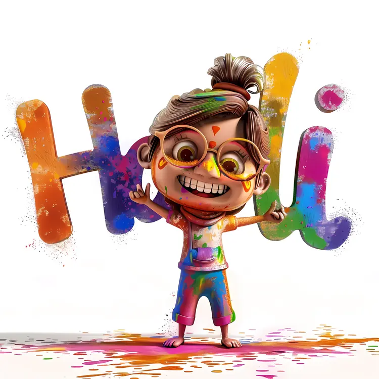 Excited Boy Covered in Holi Colors
