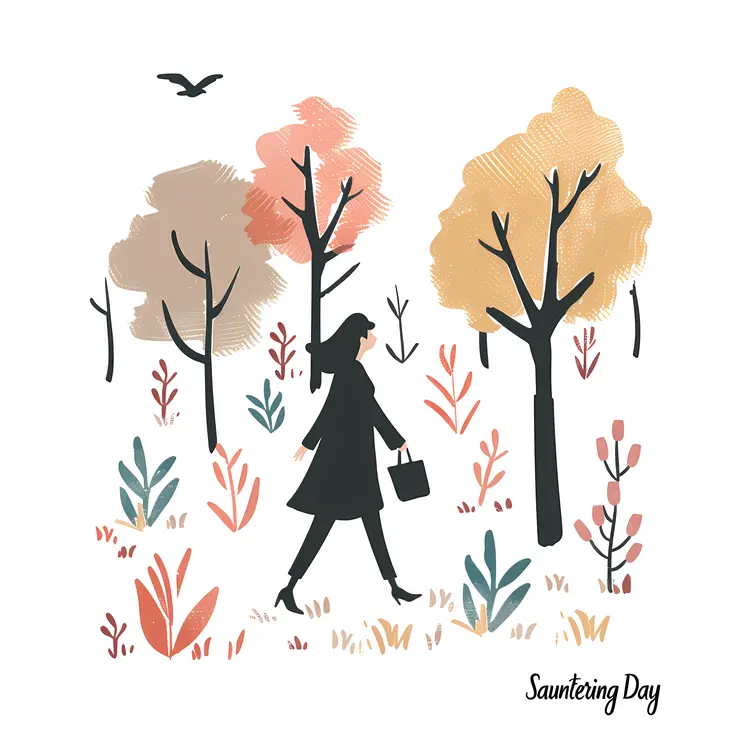 Woman Sauntering in Autumn Forest