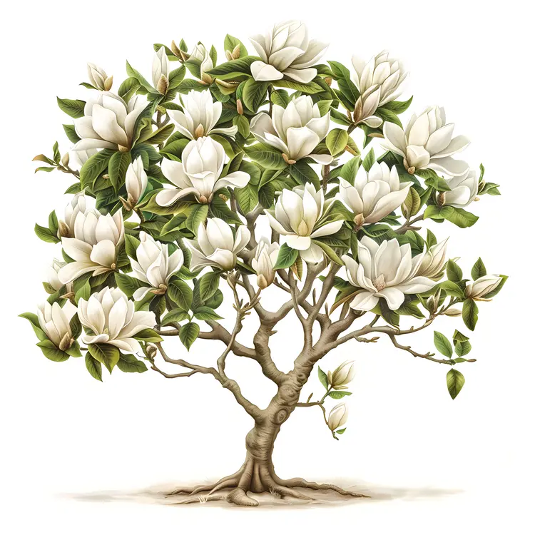 Lush White Magnolia Tree in Full Bloom