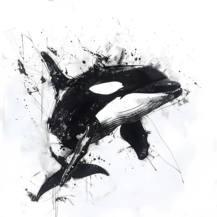 Abstract Black and White Illustration of an Orca Whale