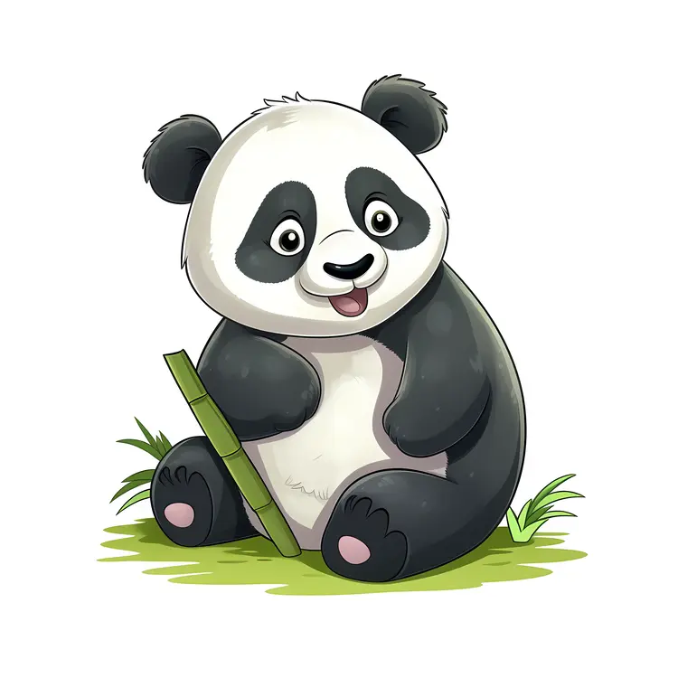 Cartoon Panda with Bamboo