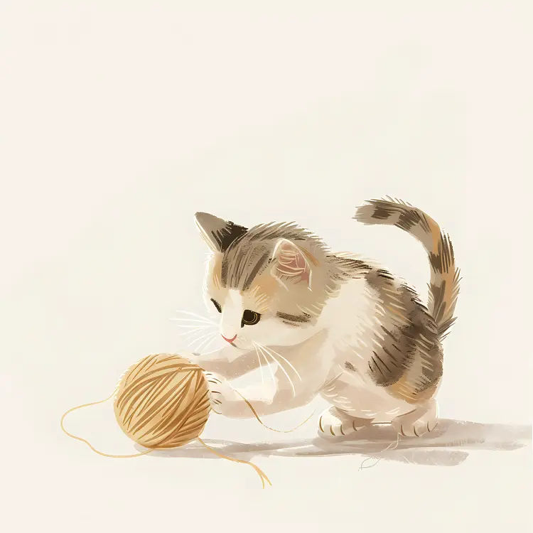Playful Kitten with Yarn Ball
