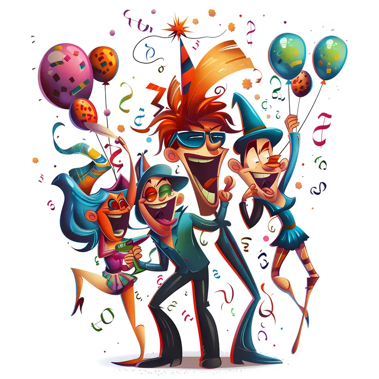 Cartoon Party with Balloons and Confetti