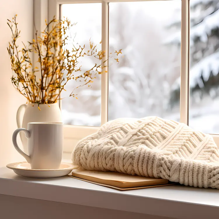 Cozy Window Scene with Mug and Sweater