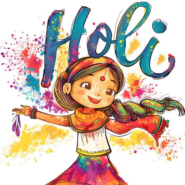 Colorful Holi Celebration with Happy Girl