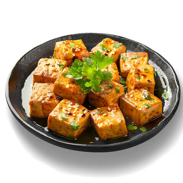 Plate of Tofu with Cilantro