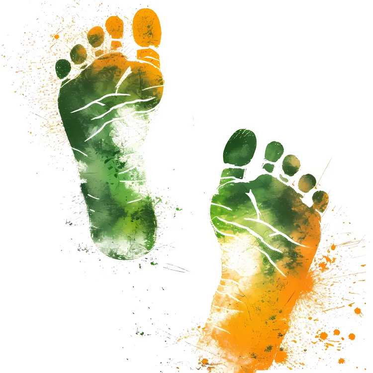 Green and Orange Footprints with Splatter Art