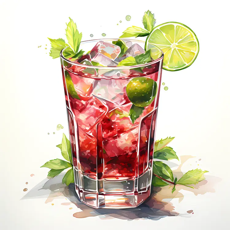 Red Cocktail with Lime and Mint