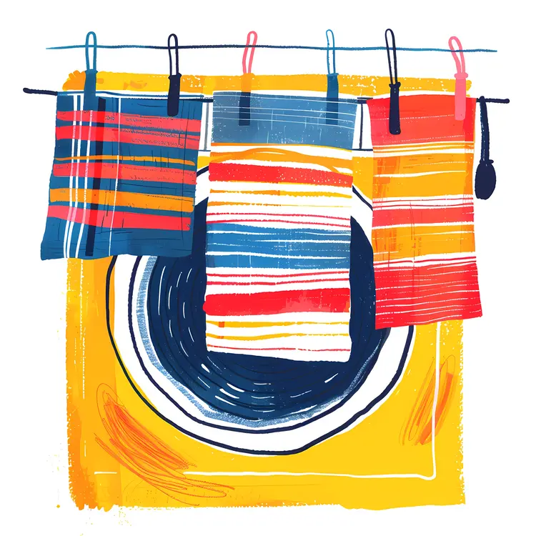 Colorful Towels Hanging on Clothesline