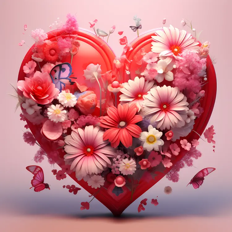 Heart with Pink and White Flowers for Valentine's Day