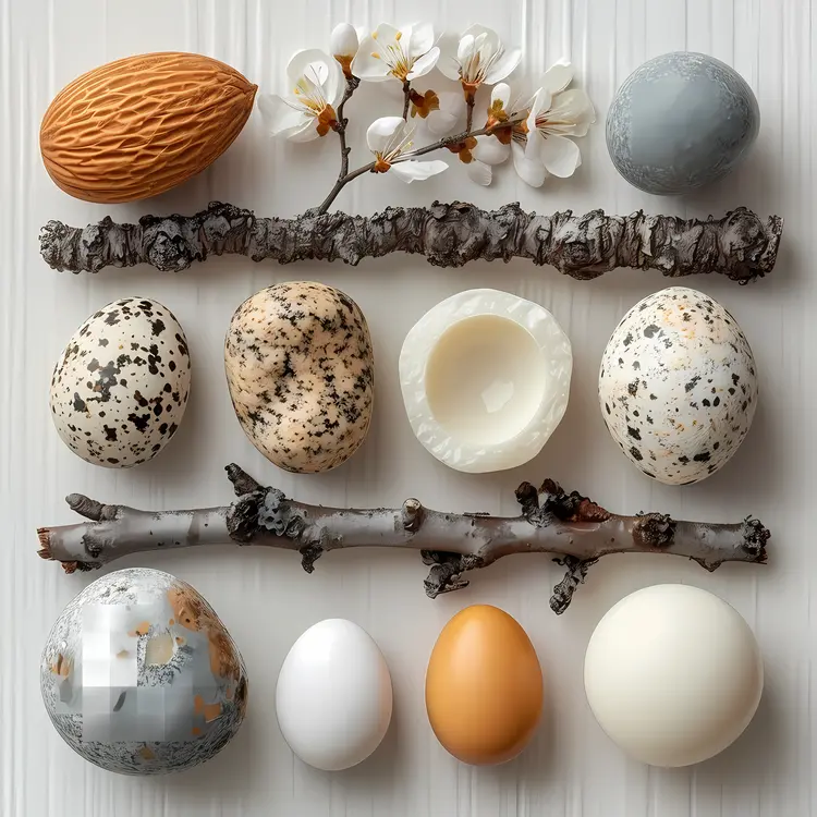 Speckled Eggs and Blossoms on Branches