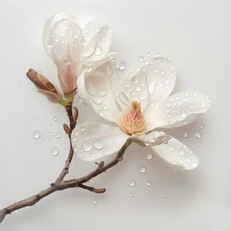 White Magnolia with Dew Drops