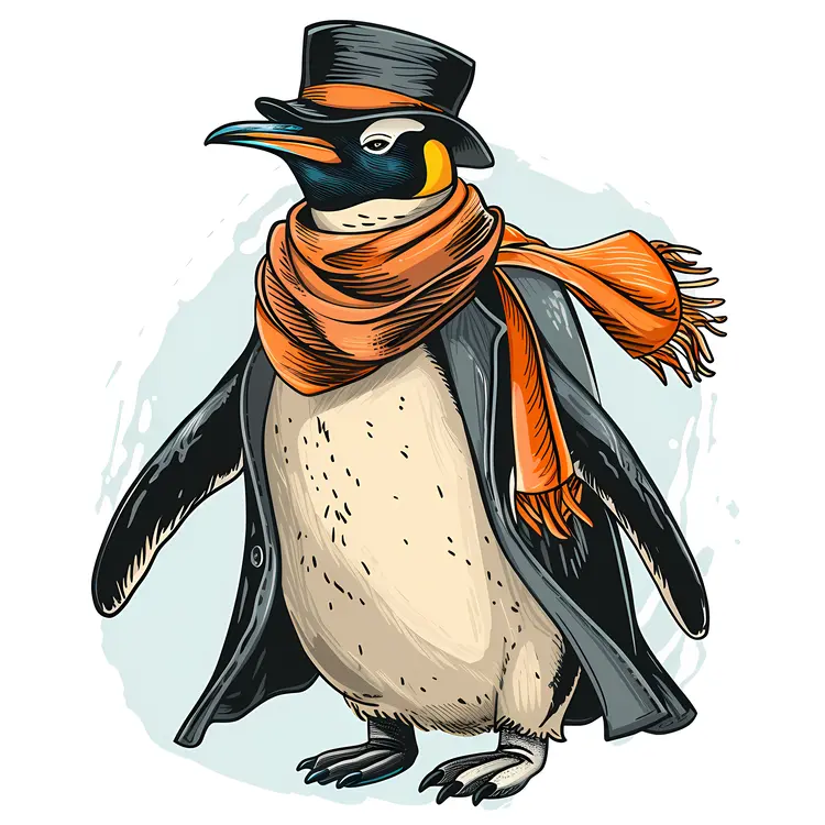 Penguin Dressed in Winter Clothes