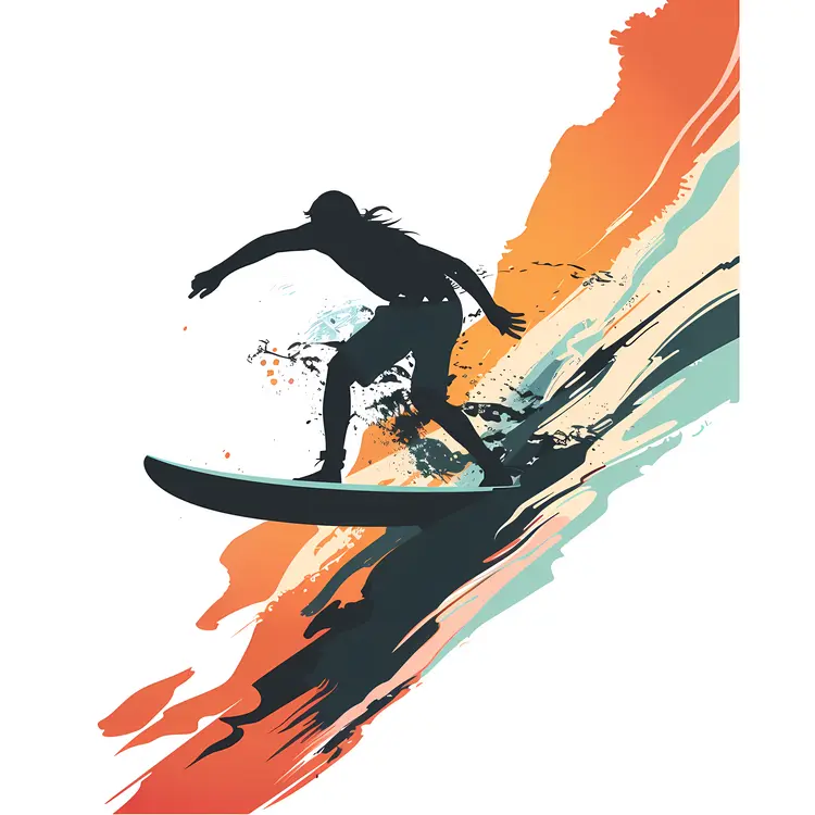Surfer Silhouette on Colorful Wave