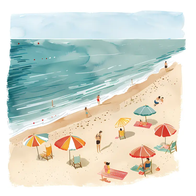 Beach with Colorful Umbrellas