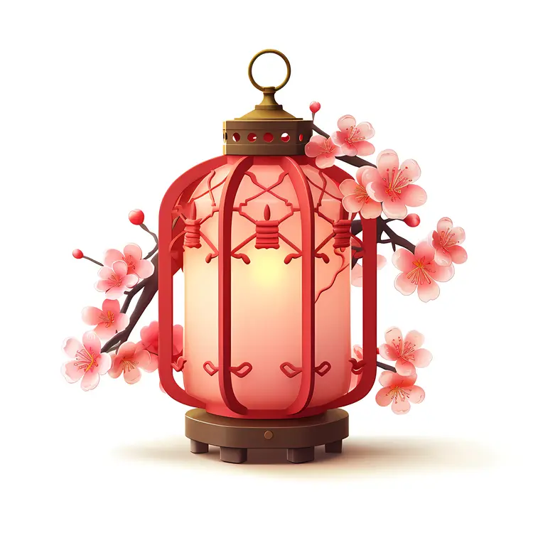 Red Lantern with Cherry Blossoms for Chinese New Year