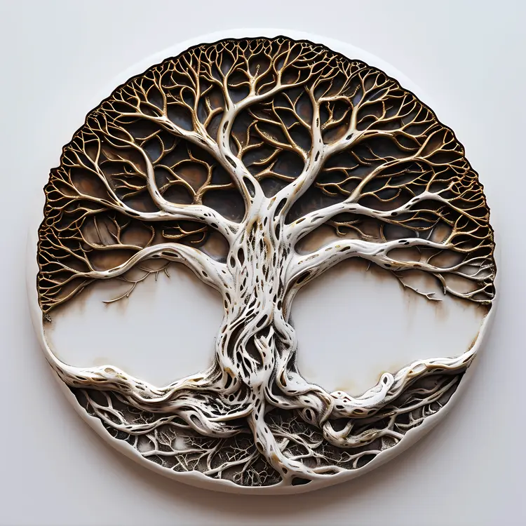 White Tree with Branches and Roots in a Circle