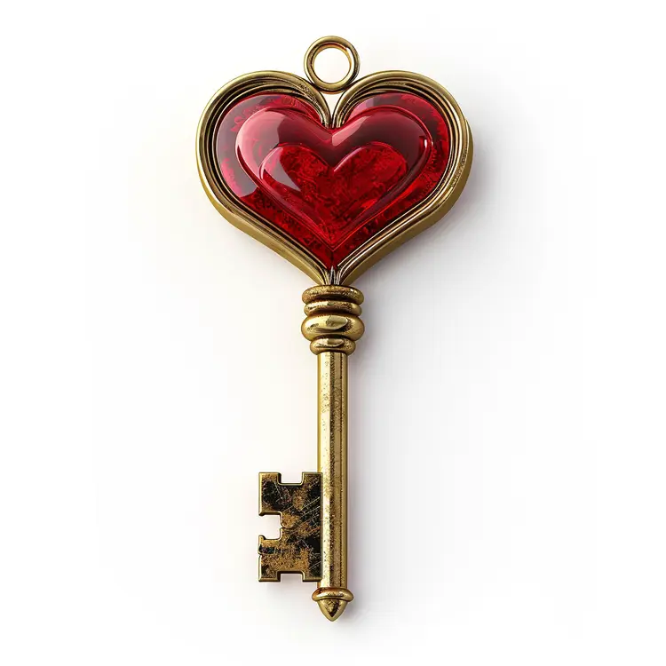 Heart-Shaped Key with Red Gem