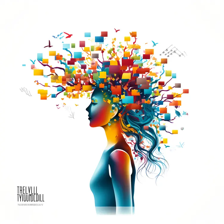 Colorful Squares and Lines in Woman's Profile