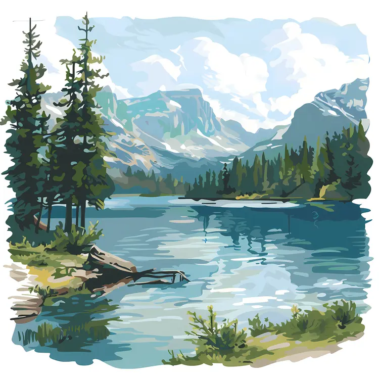Mountain Lake with Pine Trees