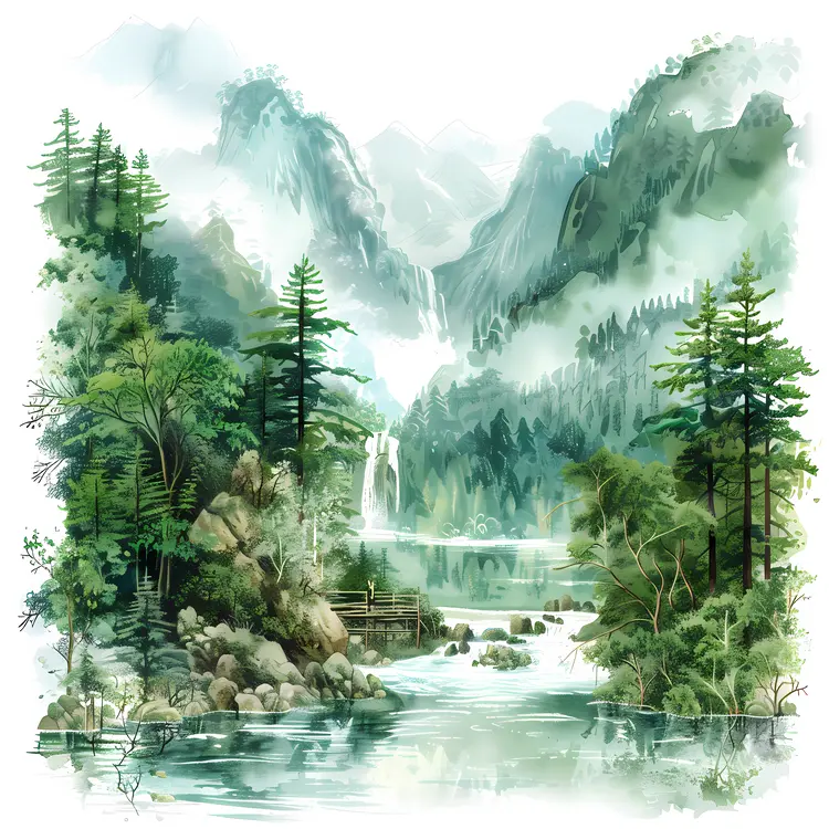 Scenic Mountain Waterfall