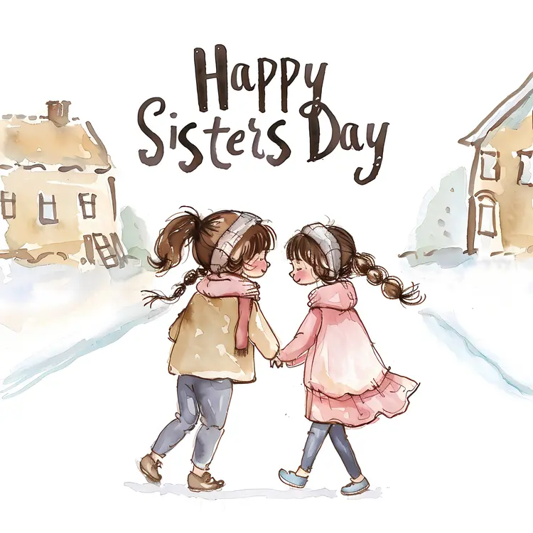 Happy Sisters Day with Two Girls in Winter