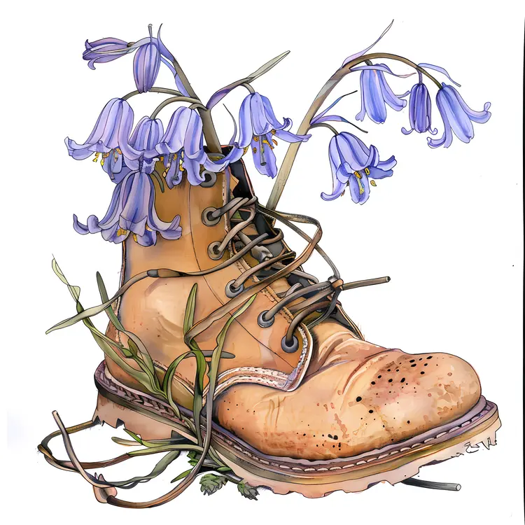 Bluebell Flowers in a Brown Boot