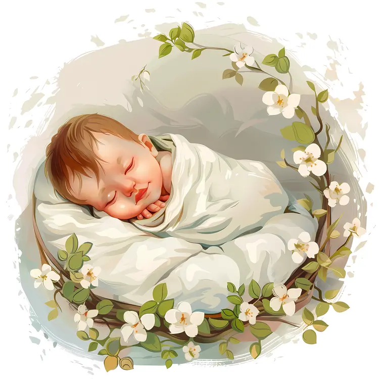 Sleeping Baby with Flowers