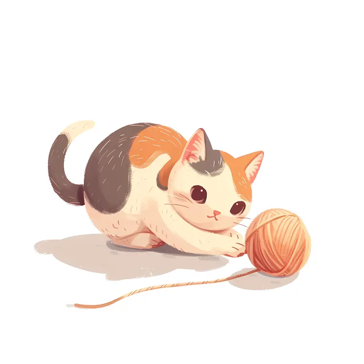 Cute Kitten Playing with Yarn