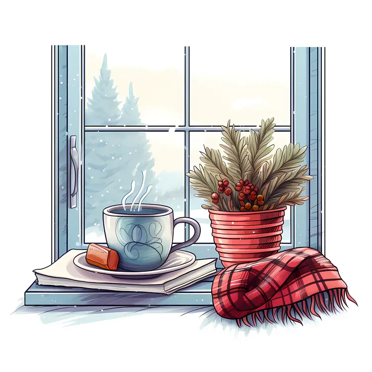 Cozy Window Scene with Cup and Plant