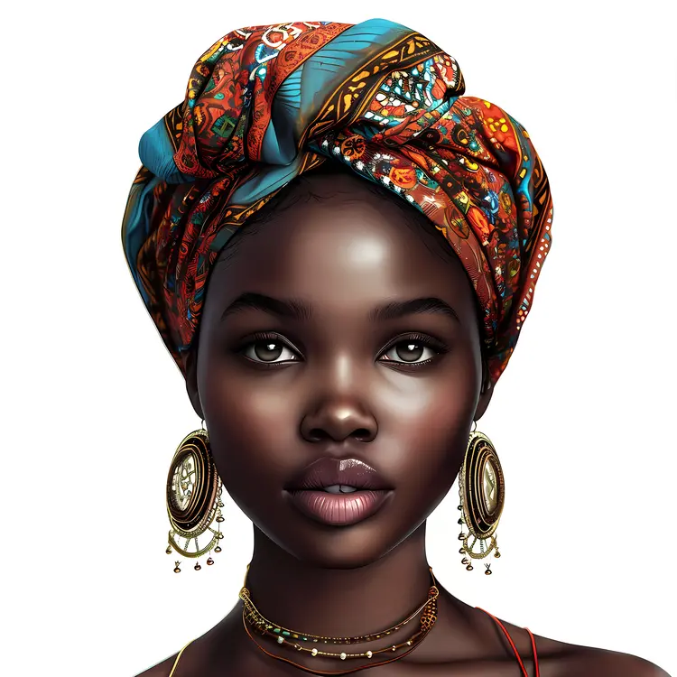 Woman with Colorful Headwrap and Earrings