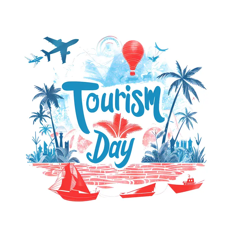 Tourism Day with Hot Air Balloon and Palm Trees