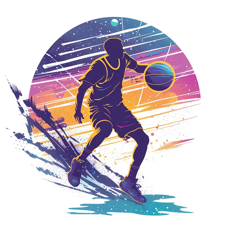 Basketball Player in Colorful Galaxy