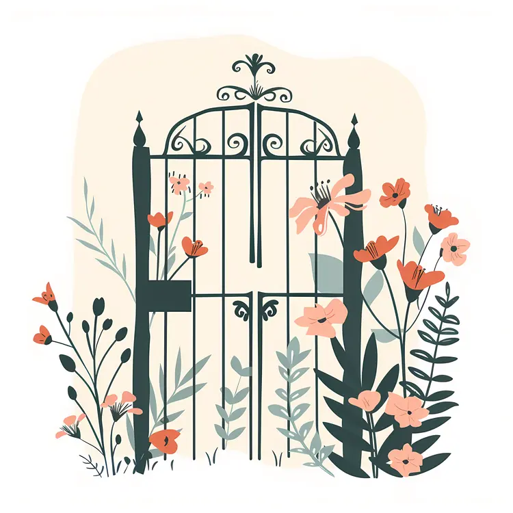 Decorative Iron Gate with Flowers