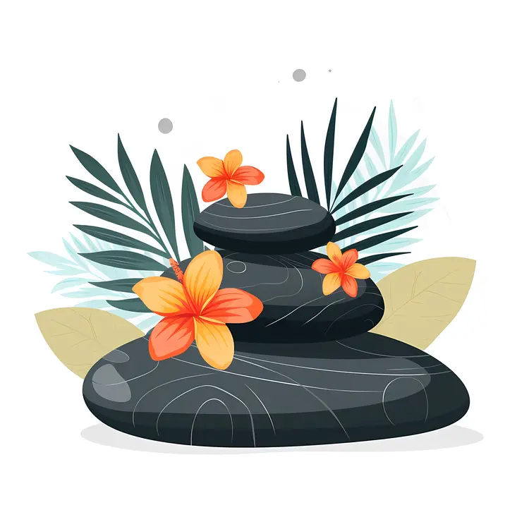 Zen Stacked Stones with Tropical Flowers