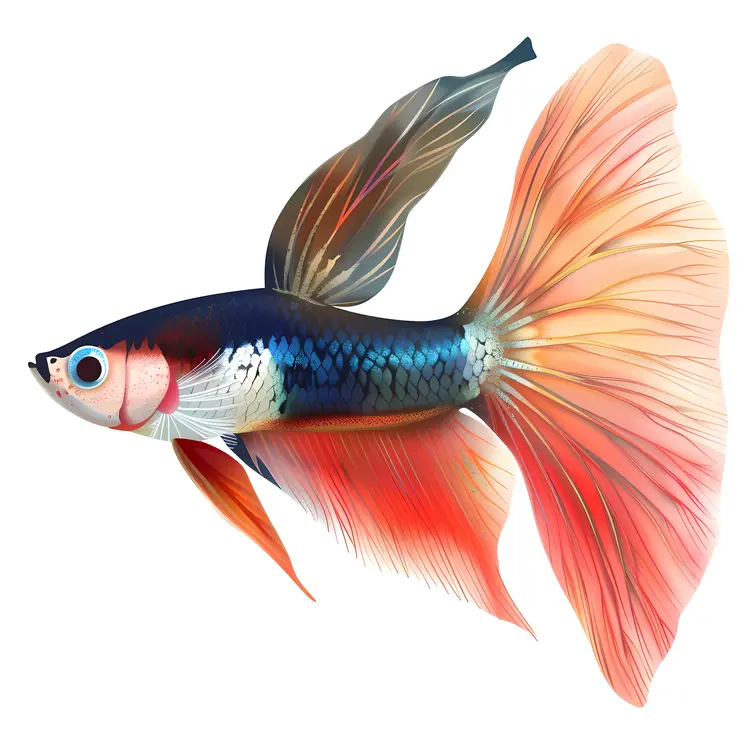 Blue and Red Fish with Flowing Fins