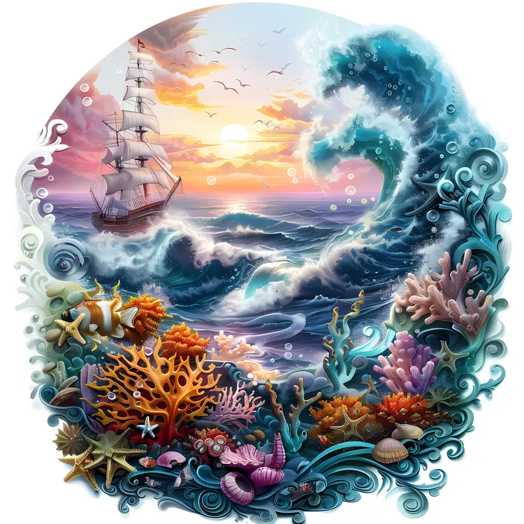 Sailing Ship on Ocean Waves