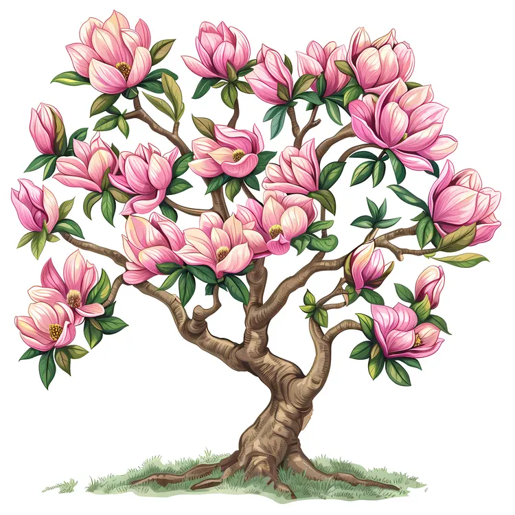 Beautiful Pink Magnolia Tree in Full Bloom
