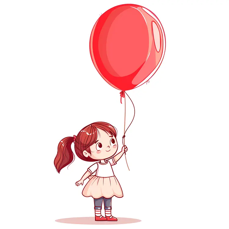 Girl with Red Balloon in White Dress