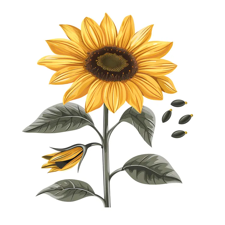 Sunflower with Seeds and Leaves